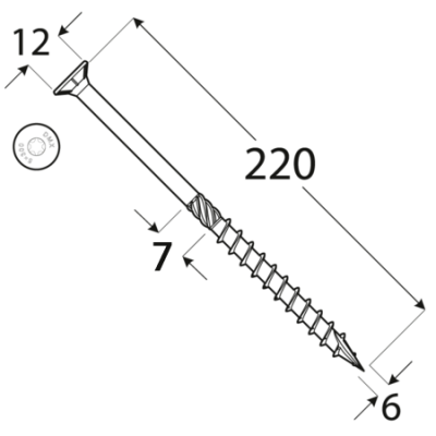 CS 06220 tesařský vrut se zapuštěnou hlavou  6×220 100kus/bal
