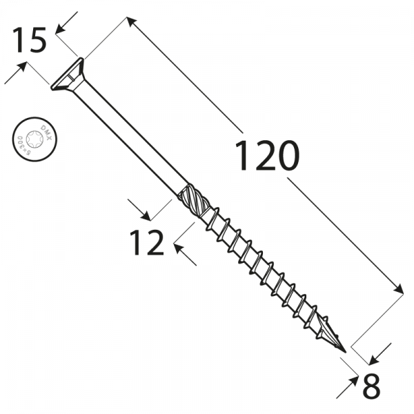 CS 08120 tesařský vrut se zapuštěnou hlavou 8x120 50kus/bal 1