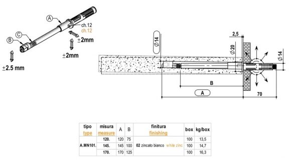 Konzole skryta 14*145mm s regul. s hmoždinkou 1