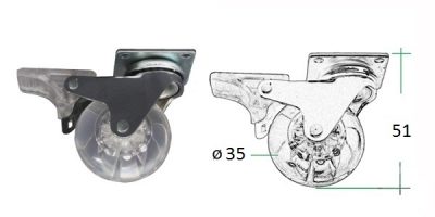Kolečko zatez. transp. s brzdou pr.35mm 25kg