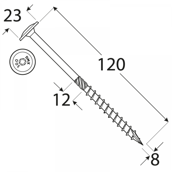 CT 08120 tesařský vrut s talířovou hlavou 8x120 50kus/bal 1