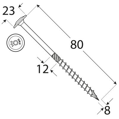 CT 08080 tesařský vrut s talířovou hlavou 8×80 50kus/bal