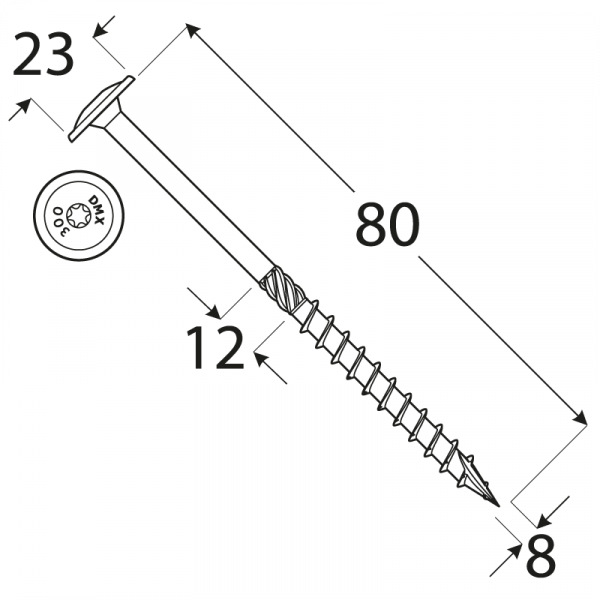 CT 08080 tesařský vrut s talířovou hlavou 8x80 50kus/bal 1