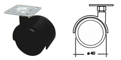 Kolečko plast s plot. 42mm černé, 25kg