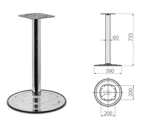Stol.noha centralni 735*60mm /380mm chrom 1