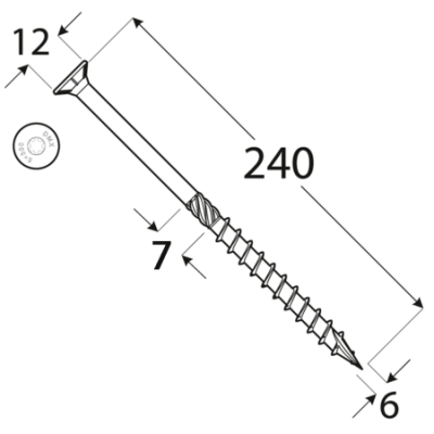 CS 06240 tesařský vrut se zapuštěnou hlavou  6×240 100kus/bal