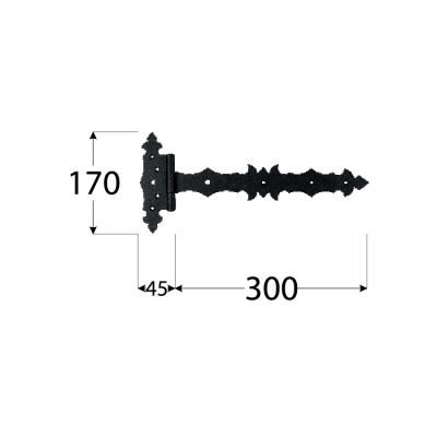 ZBD 300 C Závěs brankový ozdobný 300x45x90x3,0mm černý Doprodej