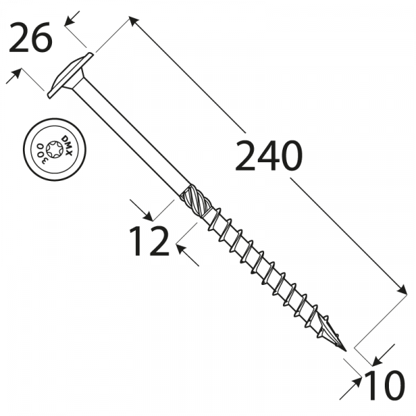 CT 10240 tesařský vrut s talířovou hlavou 10x240 25kus/bal 1