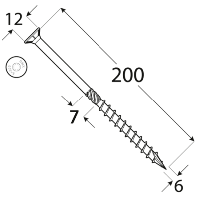 CS 06200 tesařský vrut se zapuštěnou hlavou  6×200 100kus/bal