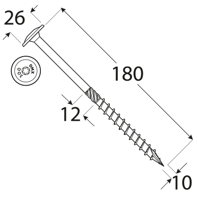 CT 10180 tesařský vrut s talířovou hlavou 10×180 50kus/bal