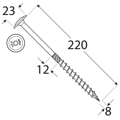CT 08220 tesařský vrut s talířovou hlavou 8×220 50kus/bal