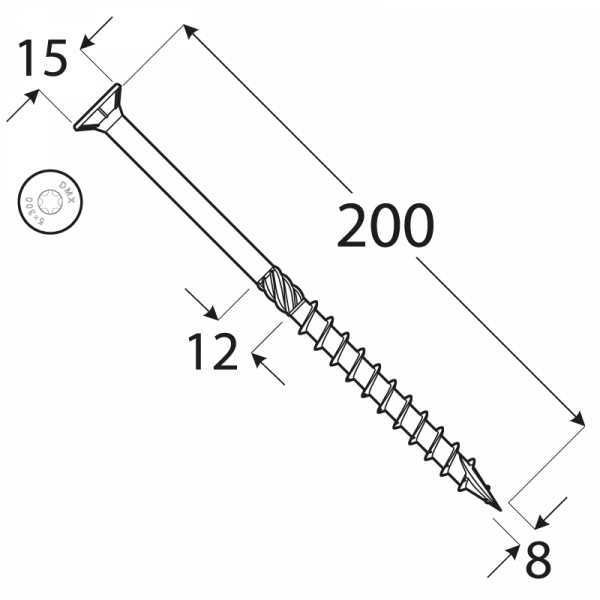 CS 08200 tesařský vrut se zapuštěnou hlavou 8x200 50kus/bal 1