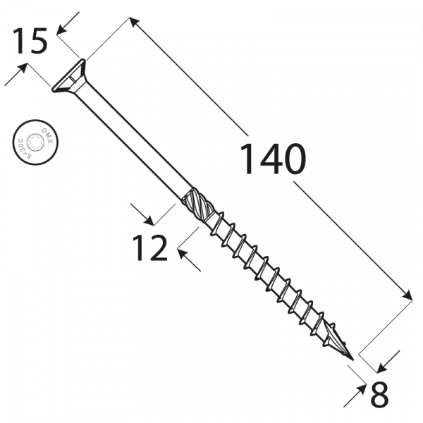 CS 08140 tesařský vrut se zapuštěnou hlavou 8x140 50kus/bal 1