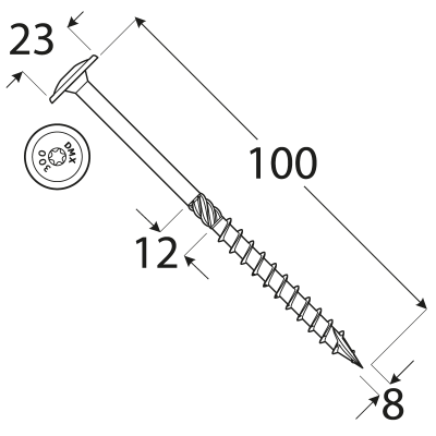 CT 08100 tesařský vrut s talířovou hlavou 8×100 50kus/bal