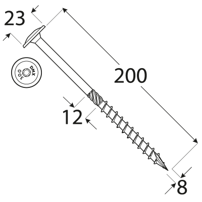 CT 08200 tesařský vrut s talířovou hlavou 8×200 50kus/bal