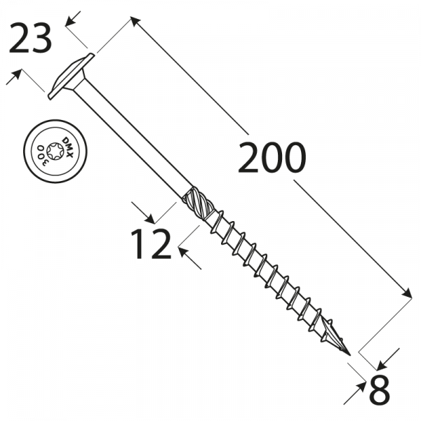 CT 08200 tesařský vrut s talířovou hlavou 8x200 50kus/bal 1