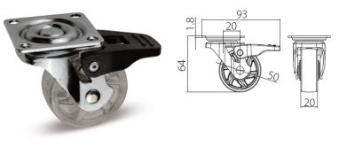 Kolečko Shift transp. s brzdou, pr.50mm, 30kg