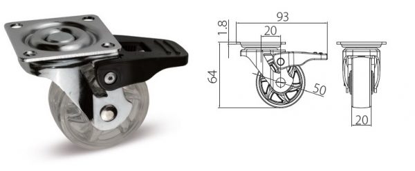 Kolečko Shift transp. s brzdou, pr.50mm, 30kg 1