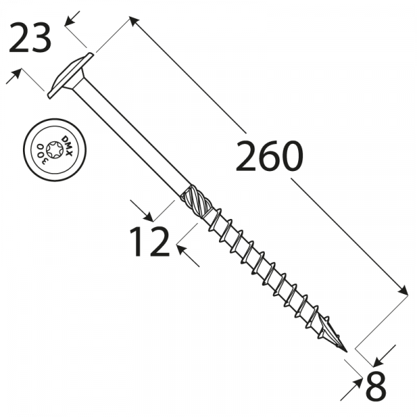 CT 08260 tesařský vrut s talířovou hlavou 8x260 50kus/bal 1