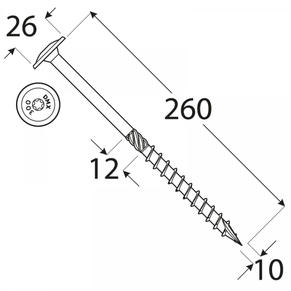CT 10260 tesařský vrut s talířovou hlavou 10x260 25kus/bal 1