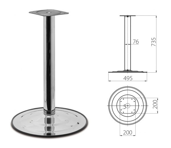 Stol.noha centralni 735*76mm /480mm chrom 1