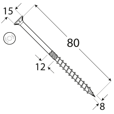 CS 08080 tesařský vrut se zapuštěnou hlavou  8×80 100kus/bal