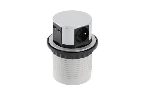 Zásuvka el. výsuvná 3x 230V 16A, 2x USB 5V 2,4A, pr.100mm