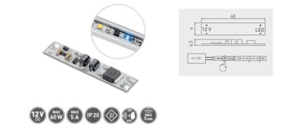 Spínač bezdotykový do LED profilu, 12V/60W, 5A, s lepící páskou