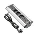 Zásuvkový el. box rohový 3x zasuvka 2x USB, stříbrná AE-PBKT3S2U-80