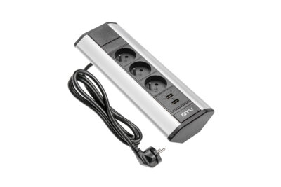Zásuvkový el. box rohový 3x zasuvka 2x USB, stříbrná AE-PBKT3S2U-80