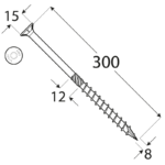 CS 08300 tesařský vrut se zapuštěnou hlavou 8 x 300 50kus/bal