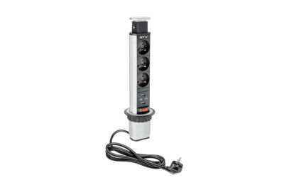 Zásuvková el. věž 3x zasuvka 2x USB 5V 2A, stříbrná AE-BPW3U60U-80