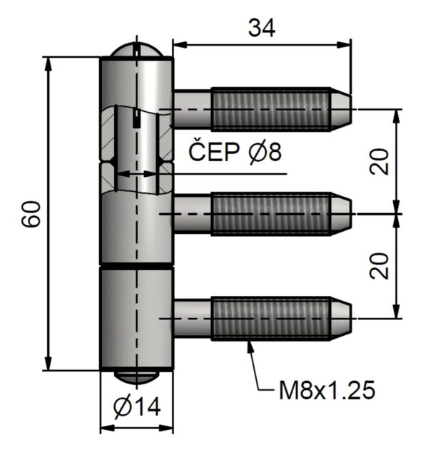 Závěs 3dily 14x60M8/34.5 stříbrný  96330530