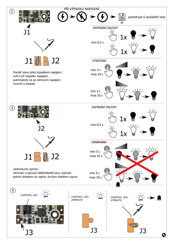 Spínač dotykový do LED profilu, 12V-24V/90W, 7,5A, modrá dioda