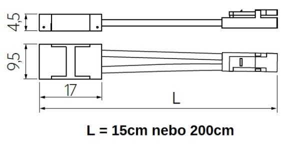 Konektor pro LED pásek 8mm a COB, LED/mini AMP, 200cm kabel, 3A, IP20