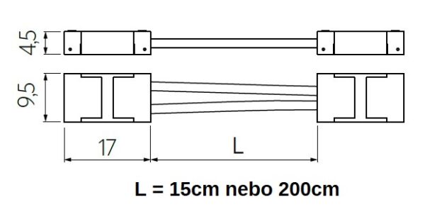 Konektor pro LED pásek 8mm a COB, spojka LED/LED, 200cm kabel, 3A, IP20